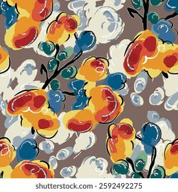 abstract an embossed blooming bright flower motif arrangement all - over textile design illustration digital image printing factory