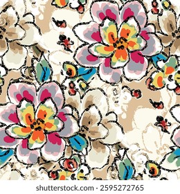 abstract an embossed blooming bright flower motif arrangement all - over textile design illustration digital image printing factory