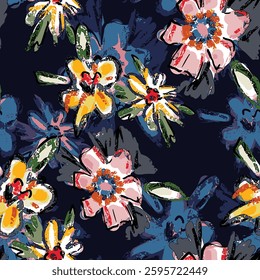 abstract an embossed blooming bright flower motif arrangement all - over textile design illustration digital image printing factory