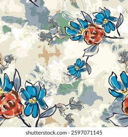 abstract an embossed blooming bright flower motif arrangement all - over textile design illustration digital image printing factory