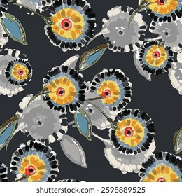 abstract an embossed blooming bright flower motif arrangement all - over textile design illustration digital image printing factory