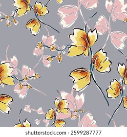 abstract an embossed blooming bright flower motif arrangement all - over textile design illustration digital image printing factory