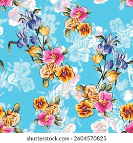 abstract an embossed blooming bright flower motif arrangement all - over textile design illustration digital image printing factory