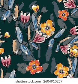 abstract an embossed blooming bright flower motif arrangement all - over textile design illustration digital image printing factory