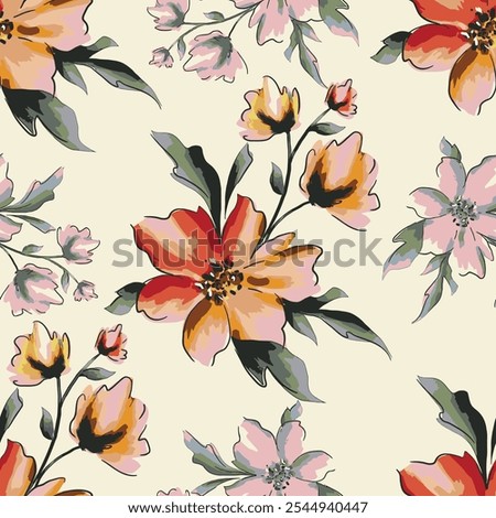 abstract an embossed blooming bright flower motif arrangement all - over textile design illustration digital image printing factory