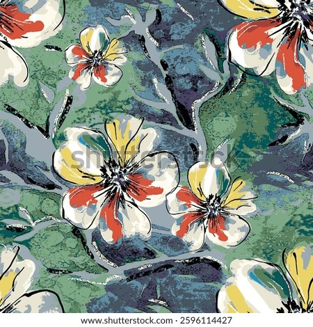 abstract an embossed blooming bright flower motif arrangement all - over textile design illustration digital image printing factory