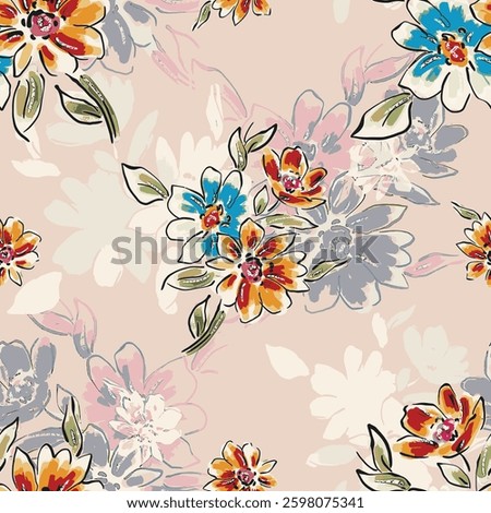 abstract an embossed blooming bright flower motif arrangement all - over textile design illustration digital image printing factory