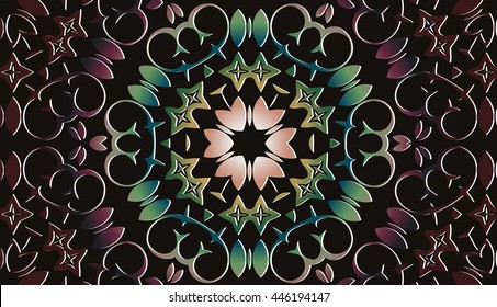 abstract embossed color ethnic pattern on a dark background
