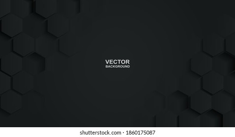 Abstract. Embossed hexagon black background. light and shadow. Vector.