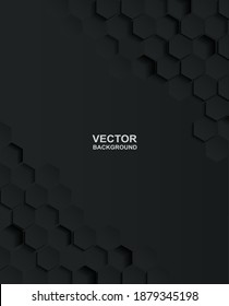 Abstract. Embossed hexagon black background. light and shadow. Vector.