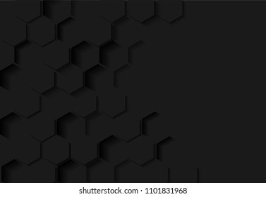 Abstract. Embossed Hexagon , honeycomb black Background ,light and shadow . modern  background .Vector