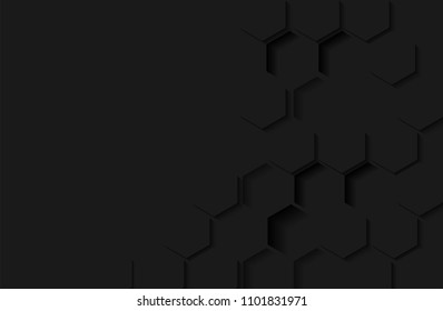 Abstract. Embossed Hexagon , honeycomb black Background ,light and shadow . modern  background .Vector