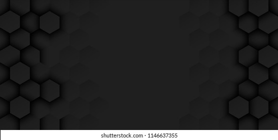 Abstract. Embossed Hexagon , honeycomb black Background ,light and shadow . modern  background. Vector