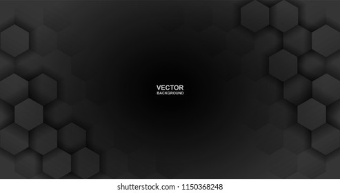 Abstract. Embossed Hexagon , honeycomb black Background ,light and shadow . modern  background. Vector