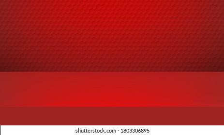 Resumen Embossed Hexagon , fondo rojo de panadería con fondo de estudio. Presentación del producto con espacio de copia para mostrar el diseño del contenido.Cartel para el producto publicitario.