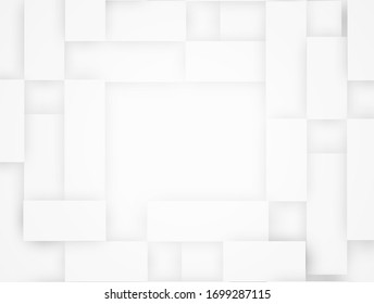 Abstrakt. Einbettetes Papier, quadratischer weißer Hintergrund. Licht und Schatten .Vektorillustration.