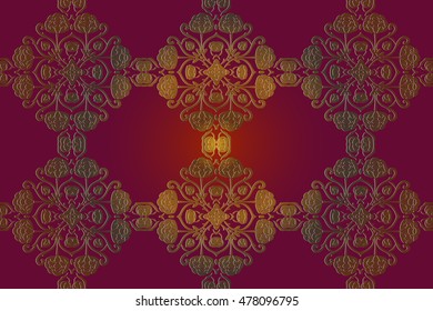 abstract embossed retro decor, floral pattern of gold color on a red background