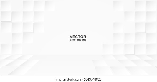 Abstract. Embossed Square White Background. Light And Shadow . Vector.