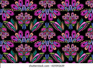 abstract embroidery feather design ~ seamless background