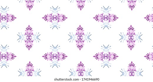 Abstracto bordado sin fisuras en el patrón de ikat. Textura del vector tribal étnico folk. Estilo azteca original a rayas impecables