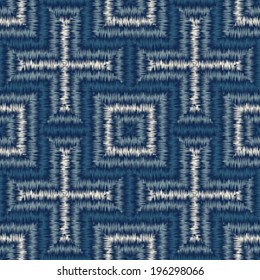Abstract embroidery threads textured geometric ornament. Seamless pattern. Vector.