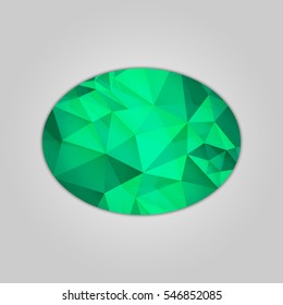 Abstract emerald ellipse shape filled shades of green color and isolated on gray background.