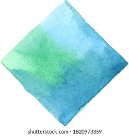 Abstract emerald green and deep blue square watercolor hand painting banner for decoration.