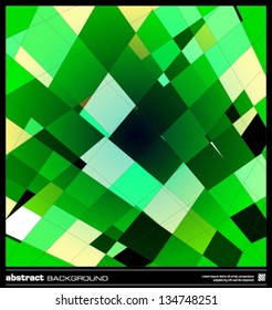 Abstract emerald green geometric background. Modern  design vector illustration. Poster, card, flyer or cover template. Green background made by lines and rectangular shapes. Mosaic vector.