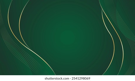 Abstract emerald green luxury background with gold lines. Elegant wave modern wallpapers. Suitable for templates, banners, cards, sales, ads, events, awards, web and pages