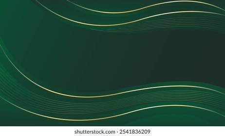 Abstractas fondo de lujo verde esmeralda con líneas de oro. Elegantes Fondos de pantalla modernos de onda. Adecuado para Plantillas, Anuncios, tarjetas, ventas, anuncios, eventos, premios, Web y páginas