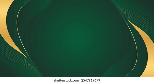 Abstractas fondo de lujo verde esmeralda con líneas de oro. Elegante Fondo de pantalla moderno. Fondo de Anuncio de Plantilla para ventas, anuncios, eventos, premios, Web, páginas y otros