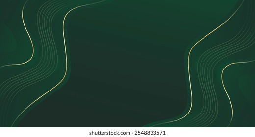 Abstract emerald green luxury background with gold lines. Elegant wave modern wallpapers. Suitable for templates, banners, cards, sales, ads, events, awards, web and pages