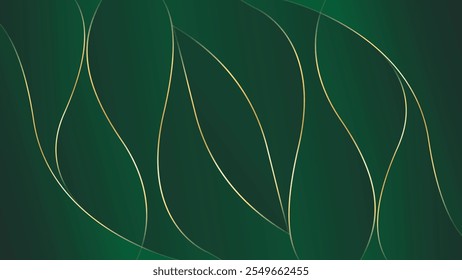 Abstract emerald green luxury background with gold lines. Elegant wave modern wallpapers. Suitable for templates, banners, cards, sales, ads, events, awards, web and pages