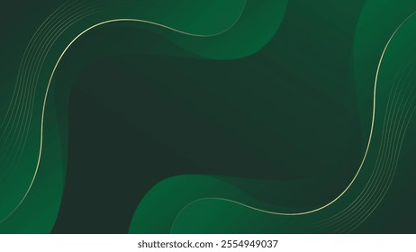 Abstract emerald green luxury background with gold lines. Elegant wave modern wallpapers. Suitable for templates, banners, cards, sales, ads, events, awards, web and pages