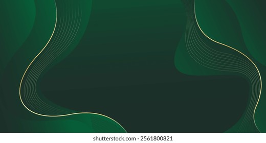 Abstract emerald green luxury background with gold lines. Elegant wave modern wallpapers. Suitable for templates, banners, cards, sales, ads, events, awards, web and pages