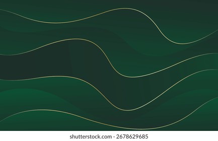 Abstract emerald green luxury background with gold lines. Elegant wave modern wallpapers. Suitable for templates, banners, cards, sales, ads, events, awards, web and pages