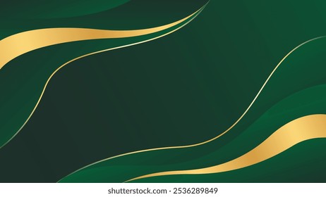 Abstract emerald green luxury wave background with gold lines. Elegant modern wallpapers. Suitable for templates, banners, cards, sales, ads, events, awards, web and pages