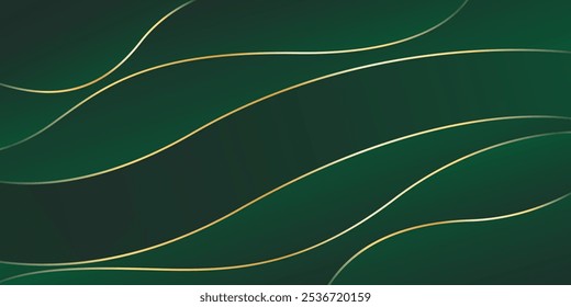Abstract emerald green luxury wave background with gold lines. Elegant modern wallpapers. Suitable for templates, banners, cards, sales, ads, events, awards, web and pages
