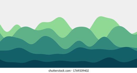 Abstract emerald hills with colorful waves in a vector illustration.