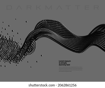 Abstract emitted dark particles wave background. Conceptual element design template. Modern vector illustration.