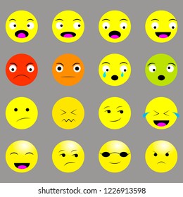 Abstract emoji emoticons, set of 16 emotions