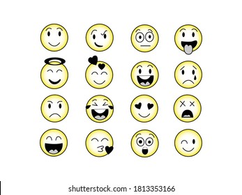 Abstract emoji Icon Vector illustration. Joyful, sad and love emoticon symbol. cartoon round socials smile sign, emblem isolated on white background, Flat style for graphic and web design.