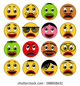 Abstract emoticon icon isolated on white background collection. Outline emoji design elements set. Vector illustration.