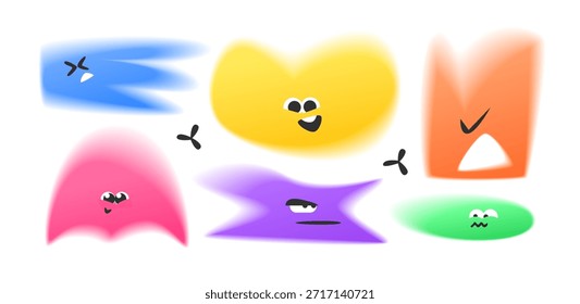 Conjunto de pegatinas de emoción Abstractas con Formas de caracteres degradados, bordes borrosos suaves y formas expresivas que muestran alegría, amor, calma, tristeza, ira y sentimientos internos para uso creativo
