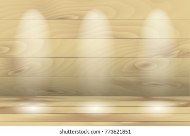 abstract empty bakground with wooden planks and spotlights

