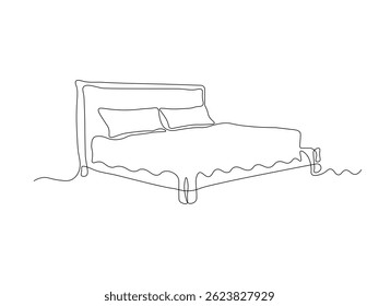 Abstract empty double bed, continuous single one line art hand drawing sketch logo