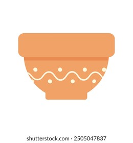 Abstract empty flower pot with wavy line and dots. Isolated flat style design element. Template