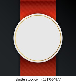 Abstract Empty Frame with Red ribbon and Golden Elements. Vector Illustration eps10
