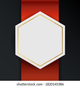 Abstract Empty Frame with Red ribbon and Golden Elements. Vector Illustration eps10
