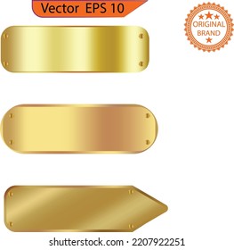Abstract empty glass gold buttons and sliders, web icons of different forms. Gradient mesh. Button set color gold glossy. Vector illustration